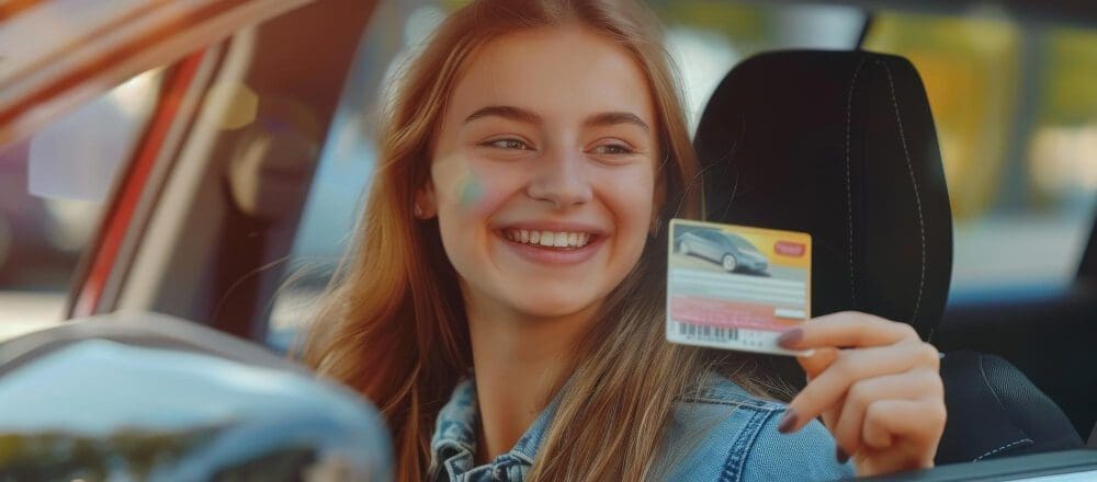 woman holding her drivers license