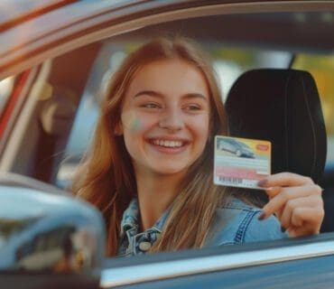 woman holding her drivers license