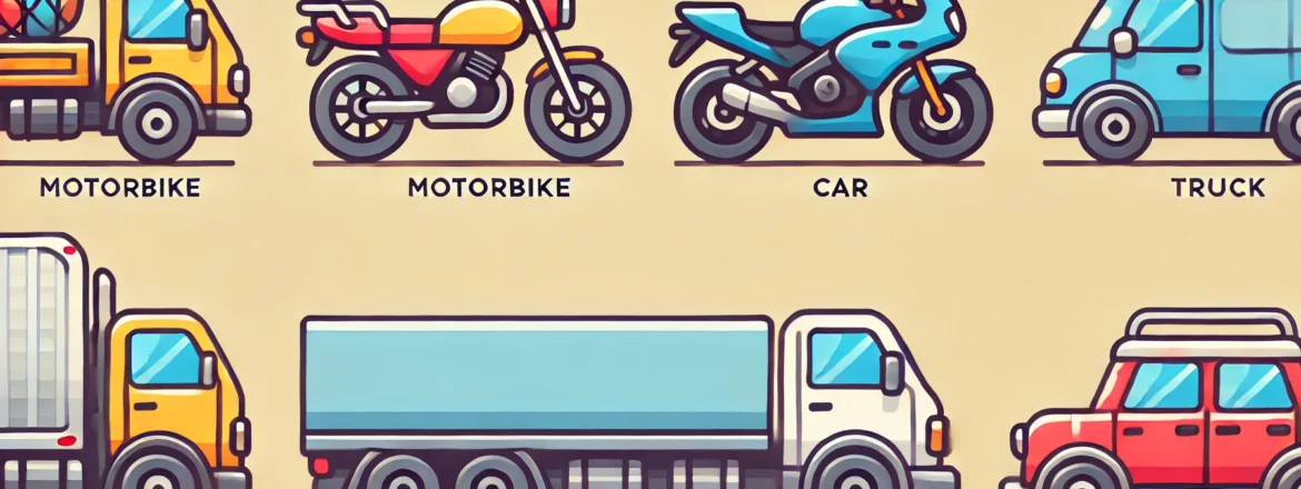 Drivers license south africa Landscape illustration of a motorbike, car, and truck in a minimalist, colorful style