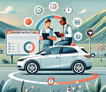 "How Long Does Driving School Take in South Africa - iDriving School Guide" Include an age and race-neutral animated image of a young person taking driving lessons with a driving instructor, set in a neutral driving school setting