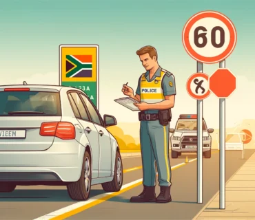 South African traffic officer issuing a ticket, illustrating penalties for traffic violations in South Africa including fines and demerit points.