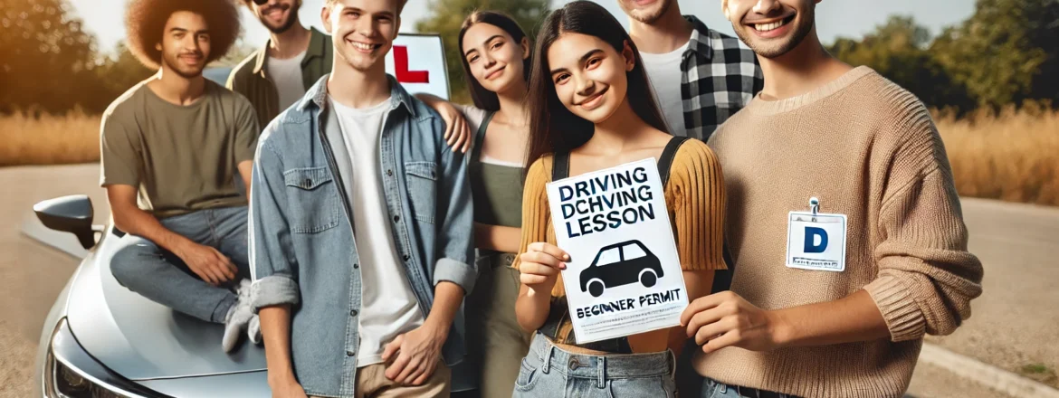 Beginner driver preparing for first driving lesson at a driving school near me.